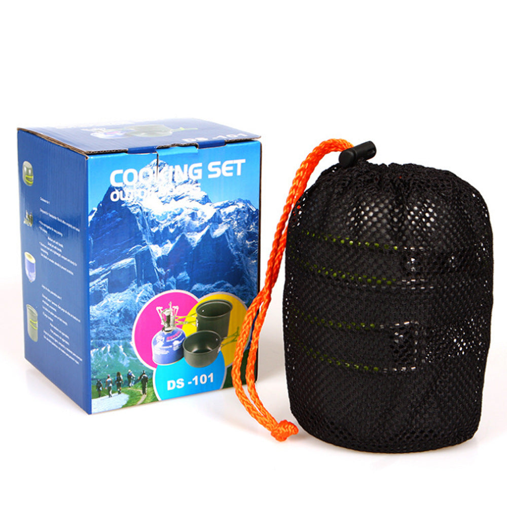 Nesting Camping Cookware Set, Foldable Handles, Mesh Carry Bag